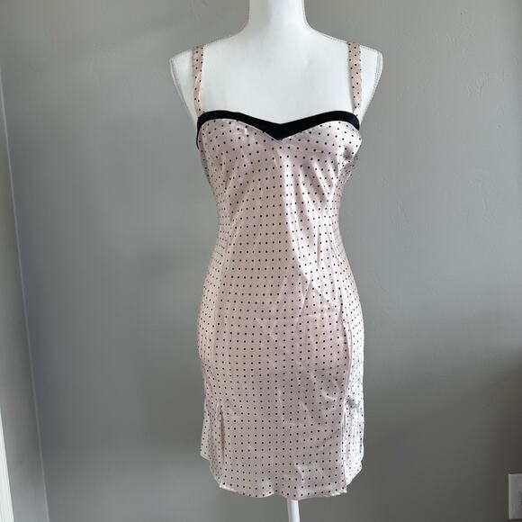 Vintage Marilyn Monroe by Warner’s Pink Satin Polka Dot Nighty Slip Dress Sz M - Picture 1 of 8